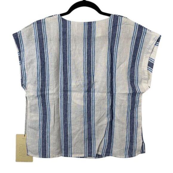 NEW! Birds of Paradis by Trovata Jodie Linen Tie Front Shirt Stripe Size Small - Picture 3 of 9